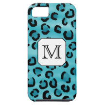 Teal Leopard Print, Custom Monogram.
