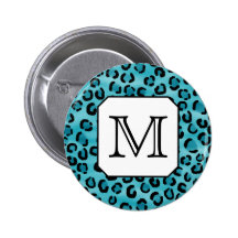 Teal Leopard Print, Custom Monogram. Buttons
