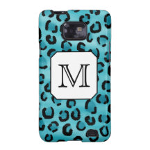 Teal Leopard Print, Custom Monogram. Galaxy S2 Covers