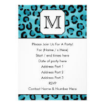 Teal Leopard Print, Custom Monogram. Invites