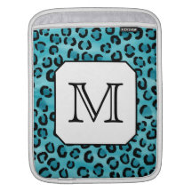 Teal Leopard Print, Custom Monogram. Sleeve For iPads