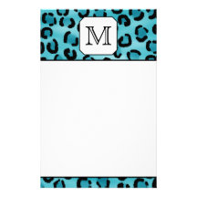 Teal Leopard Print, Custom Monogram. Stationery Design