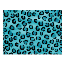 Teal Leopard Print Pattern. Postcards