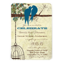 Teal Love Birds Sitting In a Tree Wedding Invite