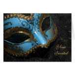 Teal Masquerade Mask Invitation Card