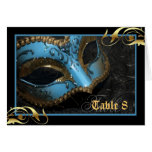 Teal Masquerade Mask Table Number Card