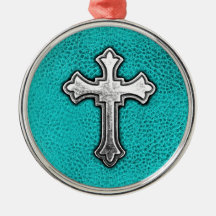 Teal Metal Cross Ornament