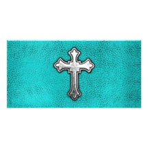 Teal Metal Cross Photo Greeting Card