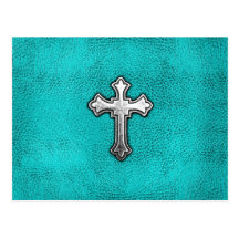 Teal Metal Cross Postcard