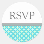 Teal Mint Grey Wedding RSVP Envelope Seals Stickers