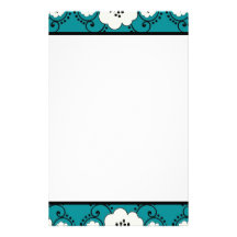 Teal Mod Floral Bordered Stationery