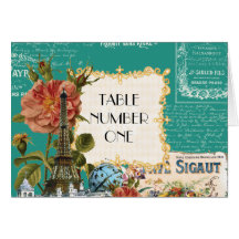 Teal n Cream Vintage Eiffel Tower  Table Numbers Greeting Card