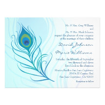 Teal Peacock Feather Wedding Invitation