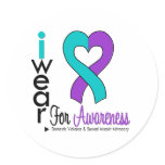Teal & Purple Heart Ribbon Domestic Violence Round Stickers