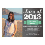 Teal ribbon banner chalkboard photo graduation announcement