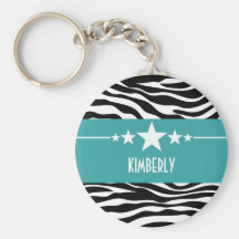 Teal Sassy Star Zebra Keychain