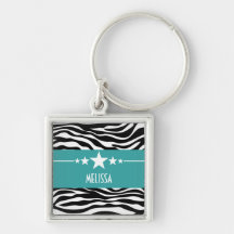 Teal Sassy Star Zebra Premium Keychain