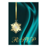 Teal Silk Gold Snowflake Jewel RSVP Invitation