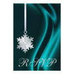 Teal Silk Silver Snowflake Jewel RSVP Invitation
