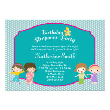 Teal Sleepover Birthday Party Personalised Announcements