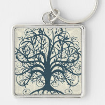 Teal Swirl Tree Key Chain