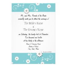 Teal White Floral Wedding Invitations