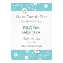 Teal White Floral Wedding Save the Date Cards Custom Invitations