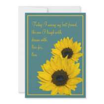 Teal Yellow Sunflower Wedding Invitation