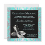 Teal Zebra High Heels Quinceanera 15th Party invitations