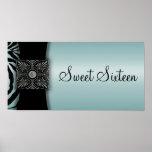 Teal Zebra Sweet Sixteen Party Banner