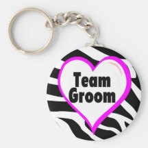 Team Groom (Heart Zebra Print) Keychain