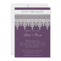Tear Drop Lace, Purple & Grey - Save the Date