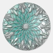 Teardrop Jewelled Silver/Teal Sticker