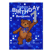 Teddy Bear 1st Birthday for Boy Greeting Cards