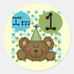Teddy Bear 1st Birthday Tshirts and Gifts Round Stickers