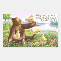 Teddy Bear and Chicks Vintage Easter Stickers