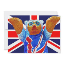 Teddy Bear and Union Jack (UK) Flag Personalized Invite