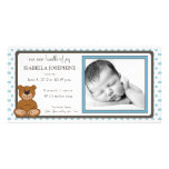 Teddy Bear Blue Customised Birth Announcement Customised Photo Card