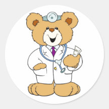 Teddy Bear Doctor Round Stickers