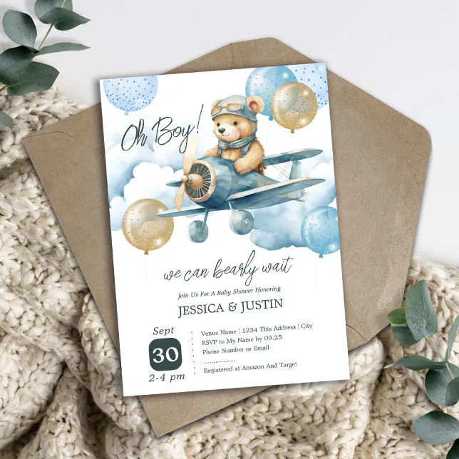 Teddy Bear Hot Air Balloon Baby Shower Invitation Zazzle