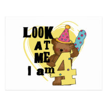 Teddy Bear I'm 4 Birthday Tshirts and Gifts Post Card