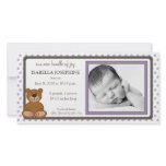 Teddy Bear Lilac Customised Birth Announcement photo cards