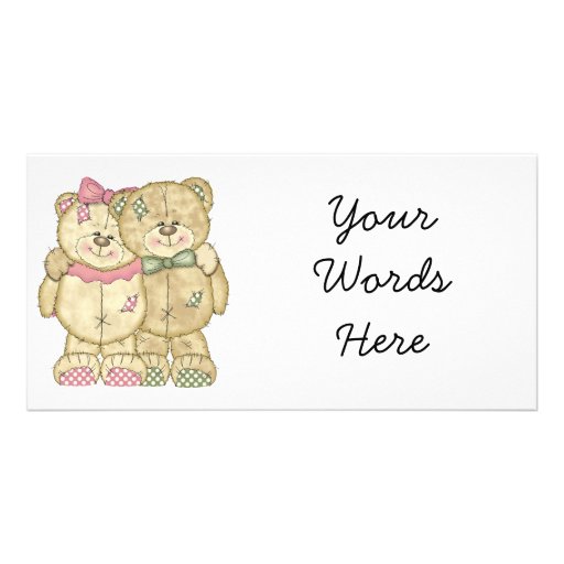 Teddy Bear Pair - Original Colours Personalised Photo Card