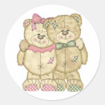 Teddy Bear Pair - Original Colours Round Stickers