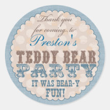 Teddy Bear Party Thank You Sticker - Blue