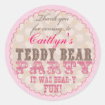 Teddy Bear Party Thank You Sticker - Pink