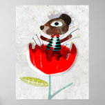 Teddy Bear Poppy delicate illustration Poster posters
