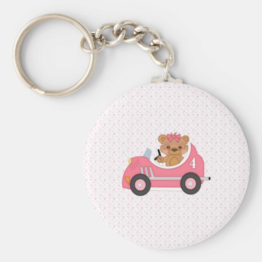 Teddy Bear Racer (pink) Keychain