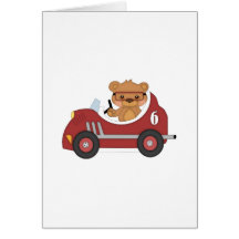 Teddy Bear Racer (red) Greeting Cards