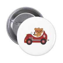 Teddy Bear Racer (red) Pinback Buttons